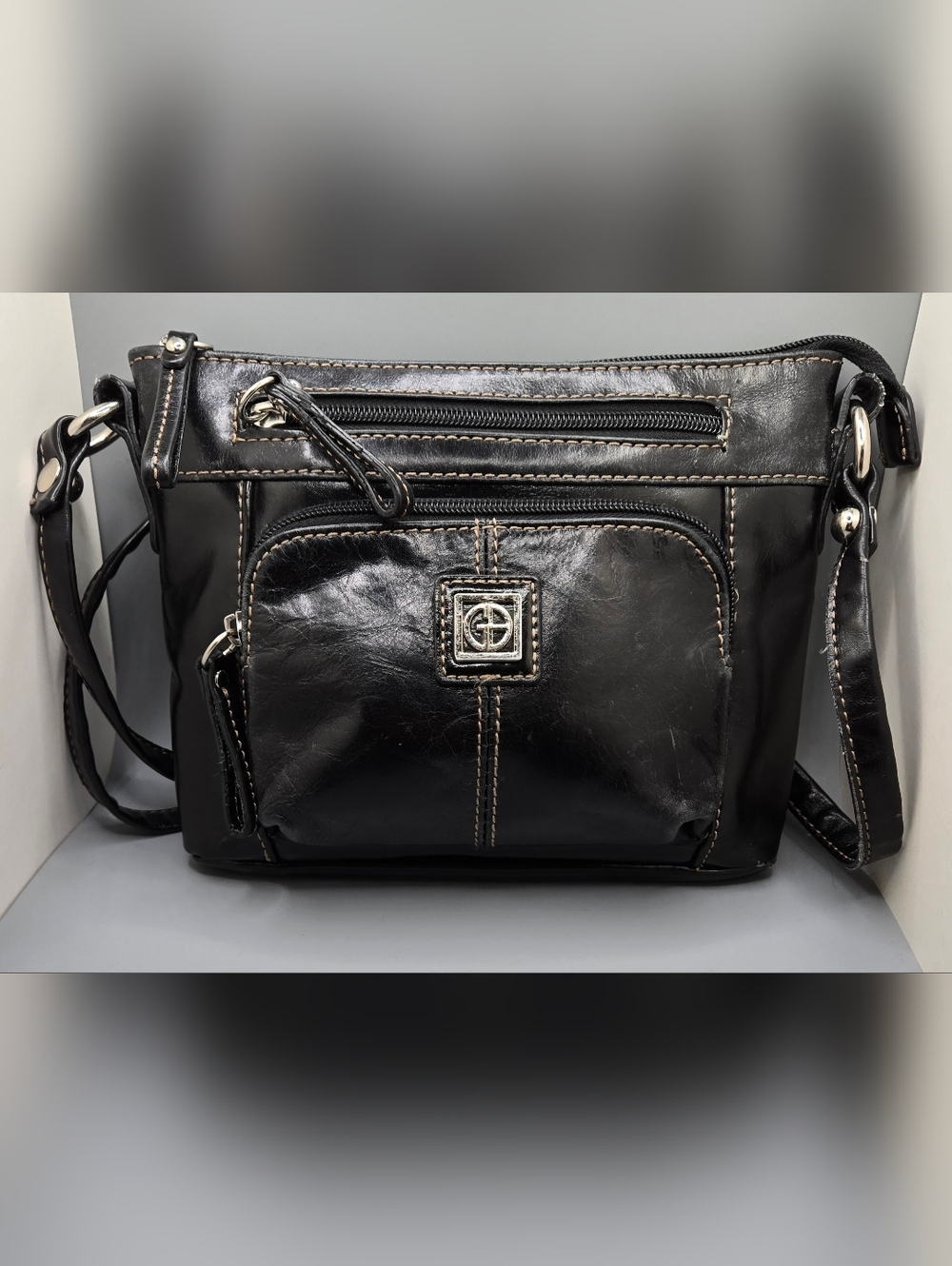 Giani Bernini Black Patent Leather Crossbody Bag Fair Condition